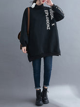 Women Plus Cashmere Print High Neck Casual Sweatshirt